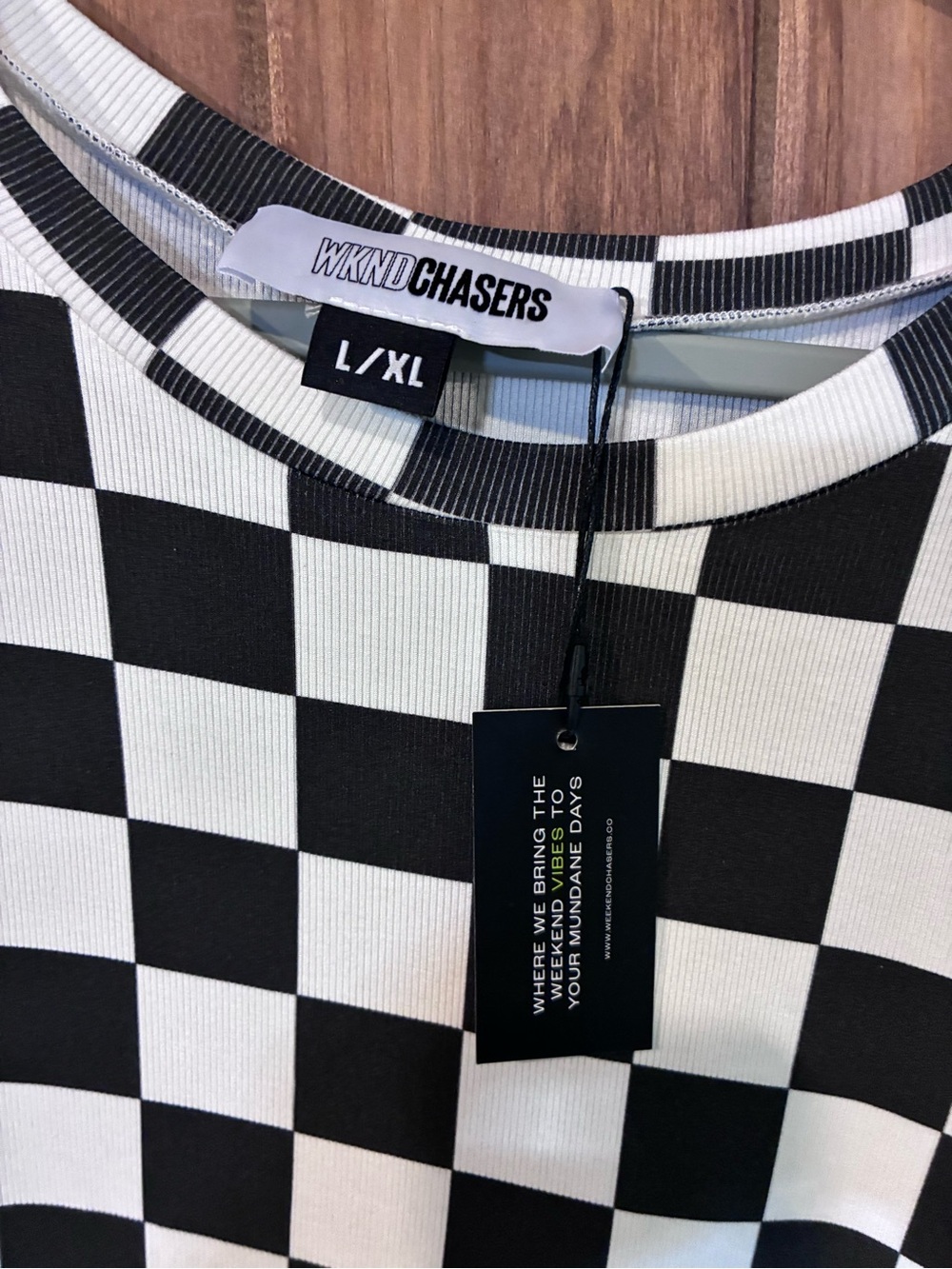 Wknd Chasers black & White Checkered Women’s Relaxed Tee - Picture 2 of 4